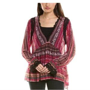 NWT Free People Natalie Printed Long Sleeve Top in Plum Combo